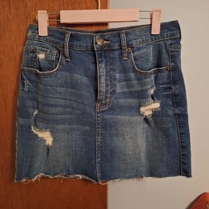Aeropostle Women's Denim Distressed Mini Skirt Medium Wash High Rise Size 8